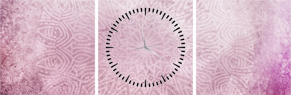 Obraz - Mandala v ružovej stene (s hodinami) (90x30 cm)