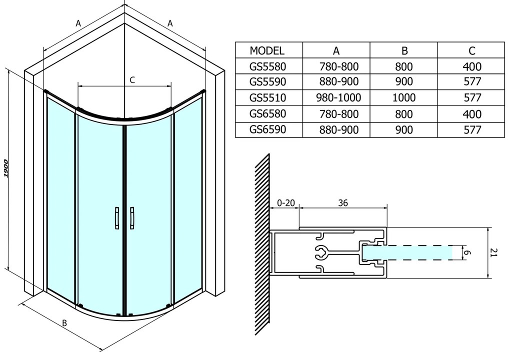 Gelco Gelco, SIGMA SIMPLY štvrťkruhová sprchová zástena 1000x1000mm, R550, číre sklo, GS5510