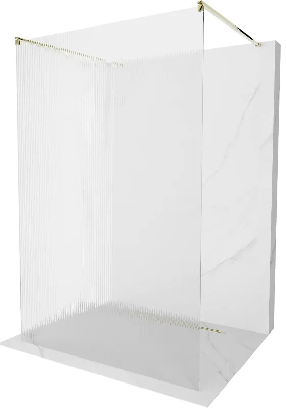 Mexen Kioto, sprchová zástena Walk-In 120 x 200 cm, 8mm sklo s rebrovým vzorom, zlatý profil, 800-120-002-50-09