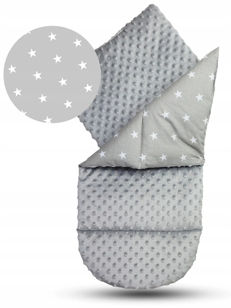 Obojstranné hniezdočko (kokon) pre bábätko - BABYMAM PREMIUM set 7v1 - Malé biele hviezdičky so šedou Minky