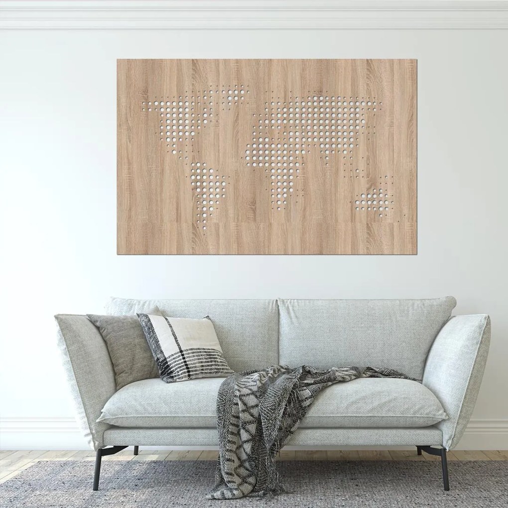 drevo zivota Drevená mapa sveta na stenu DOTS Farebný vzor: Horsky dub, Veľkosť máp: 60x39