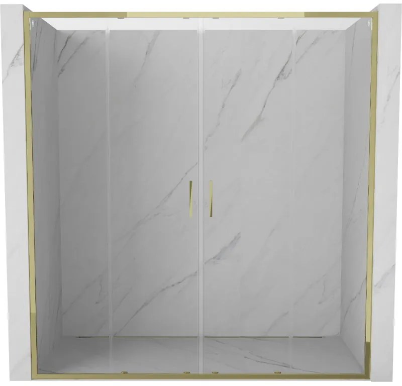 Mexen Exo, dvojité posuvné sprchové dvere 200 cm, číre sklo, zlatá, 8152-200-000-50-00