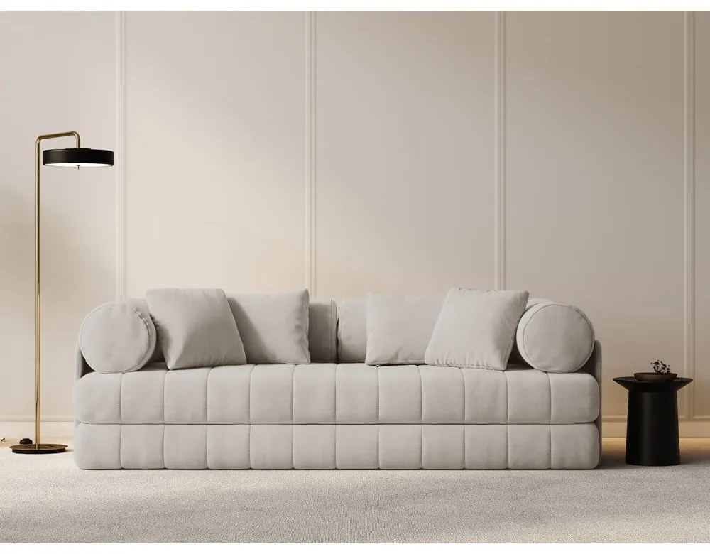Béžová zamatová rozkladacia pohovka 206 cm Kemi – Cosmopolitan Design