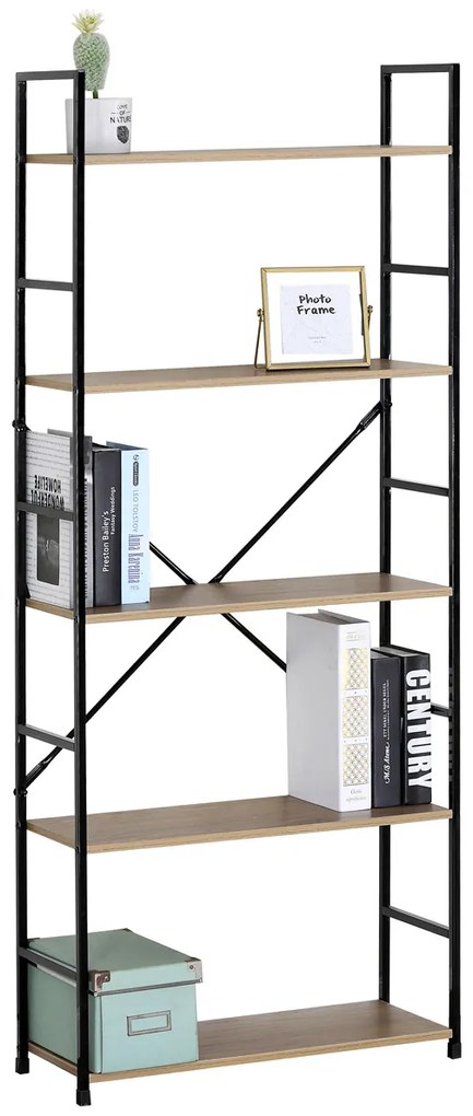 Autronic - Regál, 5 polic, dekor dub, MDF, černý lak - GD-225 OAK