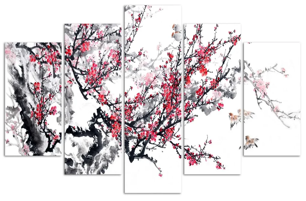 Gario Obraz na plátne Japonská čerešňa - 5 dielny Rozmery: 150 x 100 cm