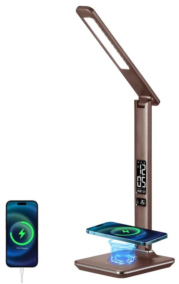 Immax 08975L-LED Stmievateľná lampa s bezdr. nabíjaním KINGFISHER 8,5W/230V hnedá