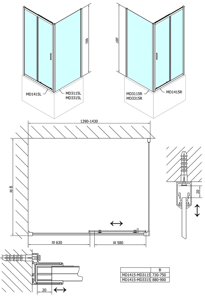 Polysan Polysan, DEEP sprchová bočná stena 900 x 1500 mm, číre sklo, MD3315