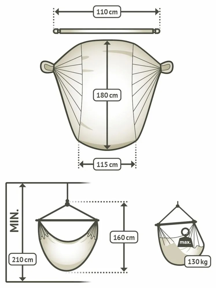 La Siesta Závesné hojdacie kreslo DOMINGO COMFORT MODERN - almond, látka: 100% polypropylén / tyč: bambus / otočný čap: nerezová oceľ