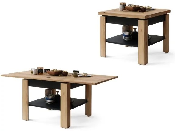 Rozkladací konferenčný/jedálenský stôl s odkladacou poličkou LIA dub craft/čierna