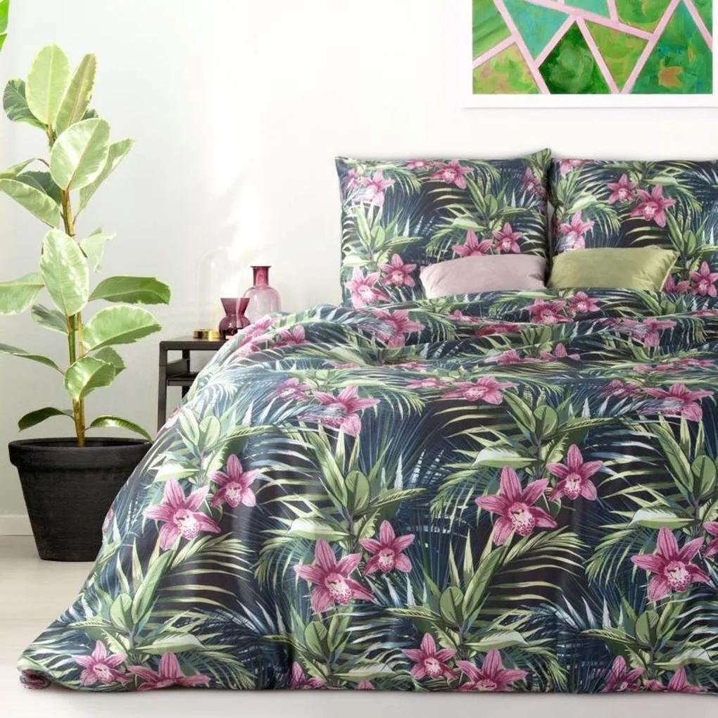 DomTextilu Tmavomodré posteľné obliečky s motívom ružových kvetov 3 časti: 1ks 160 cmx200 + 2ks 70 cmx80 Ružová 32698-162639