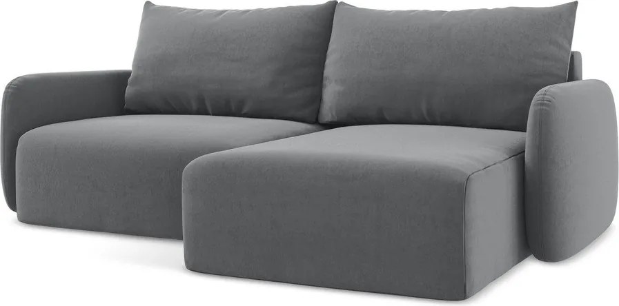 Sivá zamatová rozkladacia/s úložným priestorom rohová pohovka (pravý roh/s leňoškou) Kalena – Makamii