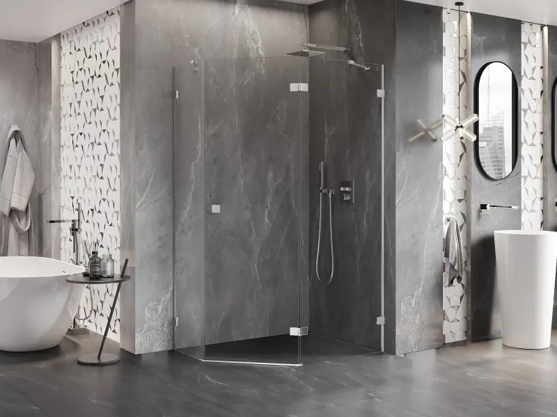 Mexen Lunar, päťuholníkový sprchový kút s pravým sklonom 100 x 80 cm, 8mm číre sklo, chrómový profil, 831-100P-080L-01-00-P