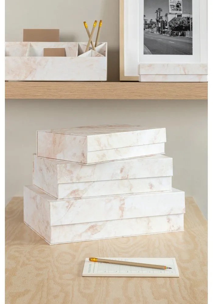 Béžové kartónové úložné boxy v súprave 3 ks s vekom 42,5x29,5x13 cm Kian Paper Laminate – Bigso