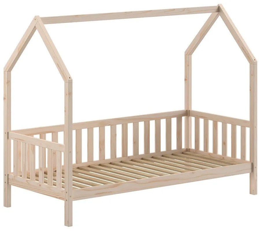 Domčeková detská posteľ z borovicového dreva s roštom v prírodnej farbe 90x200 cm Cabane – Vipack