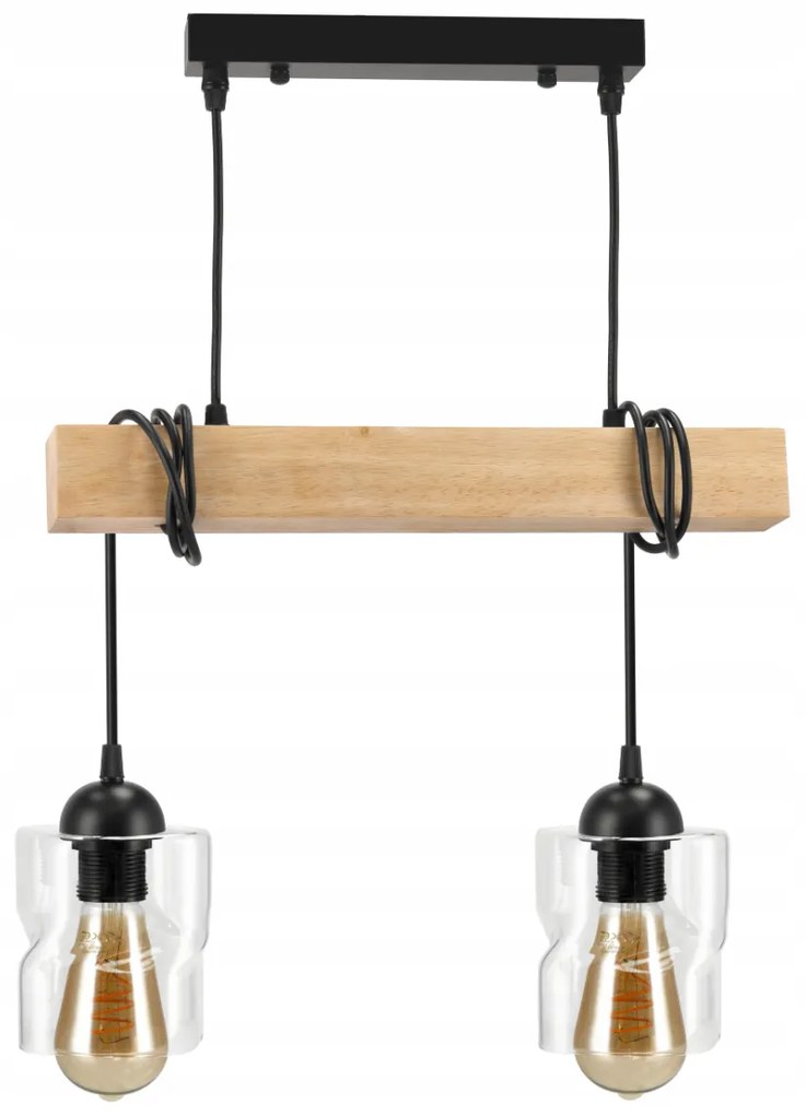 BERGE Závesné stropné svietidlo LED drevený trám 2xE27 štvorcový luster Rollable