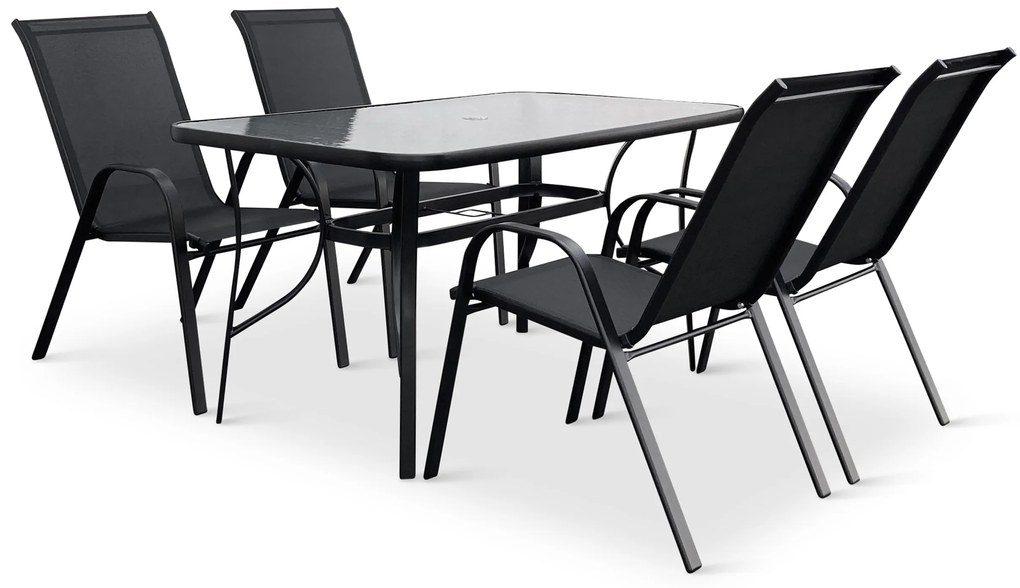 Noela Záhradný jedálenský set Porto 140 cm + 4x kovová stolička Ramada