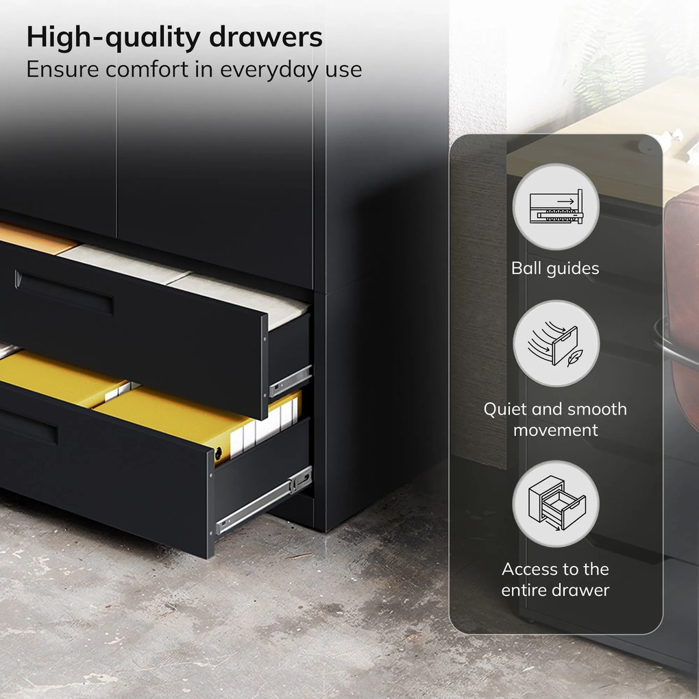 Kovová skriňa MEGAN – čierna, dvojitá zásuvka, 195 cm