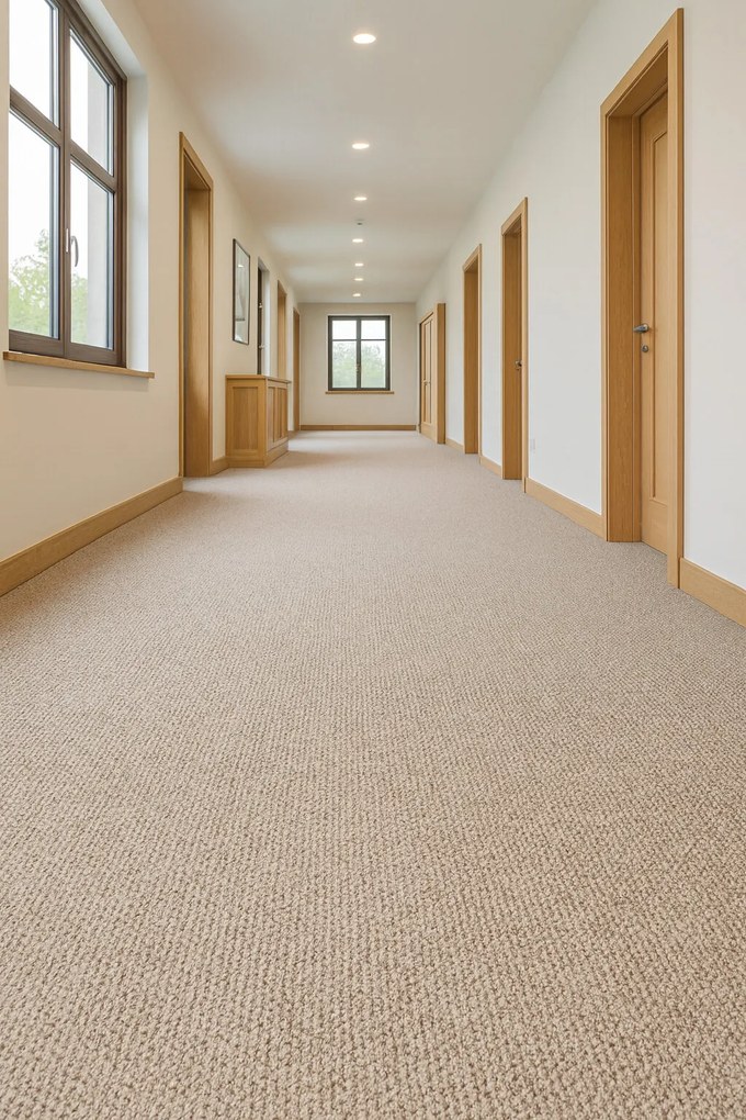 Timzo, Metrážny koberec Rubin 2113 l. beige, na mieru, šíře 4m, béžová, ab (mriežka), chodba / predsieň