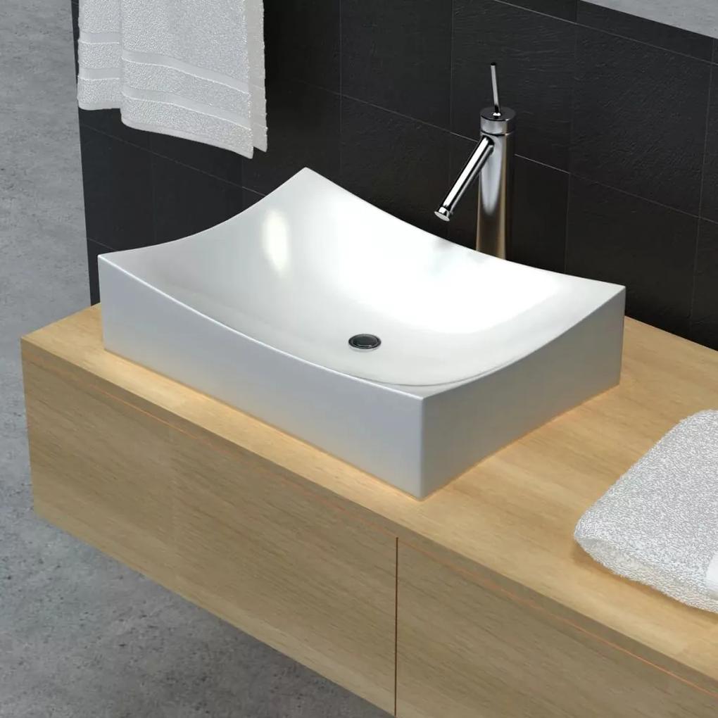 vidaXL Kúpeľňové keramické umývadlo, biele, vysoký lesk