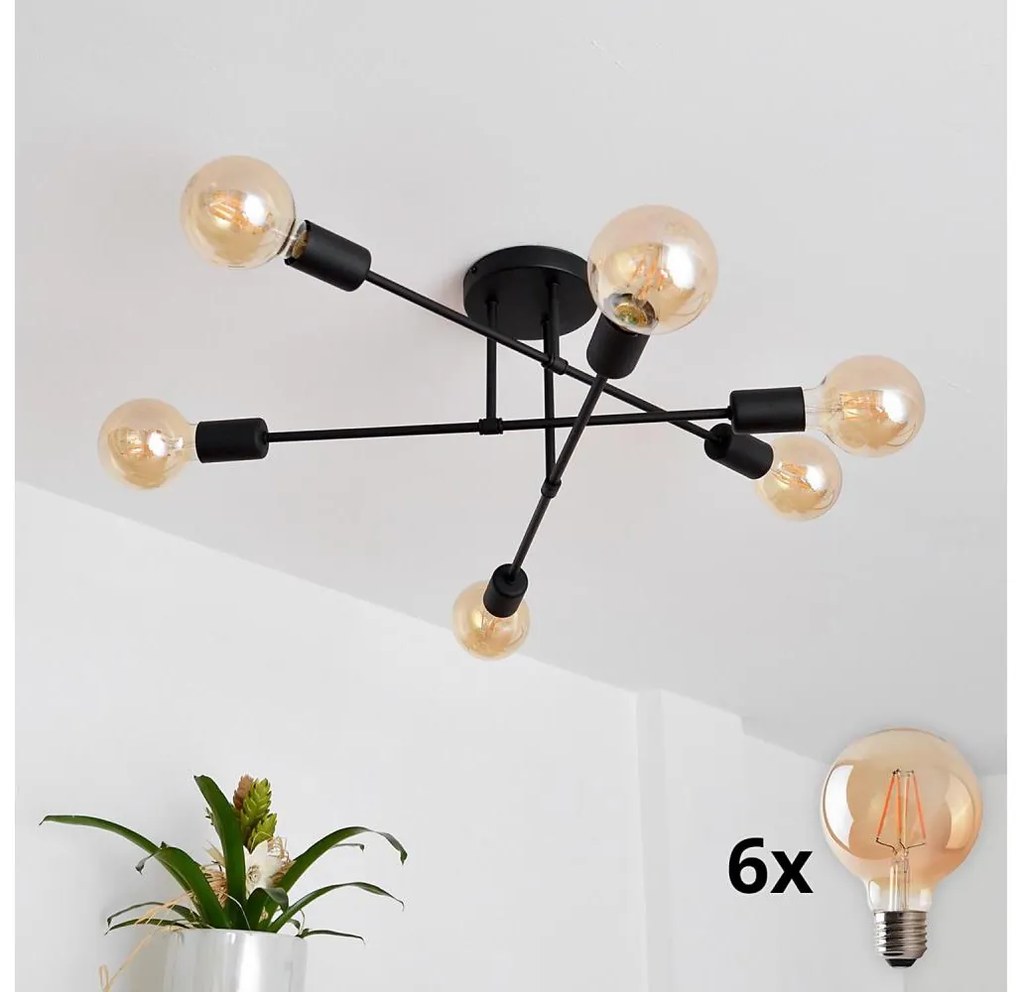 LED Prisadený luster CAMBRIDGE 6xE27/8W/230V čierna