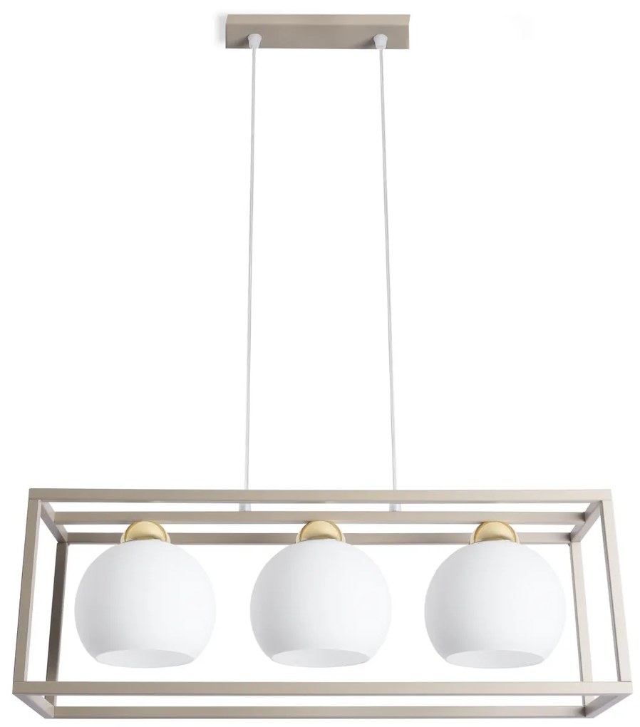 Závesné svietidlo Eliza Cage, 3x biele sklenené tienidlo v kovovom ráme