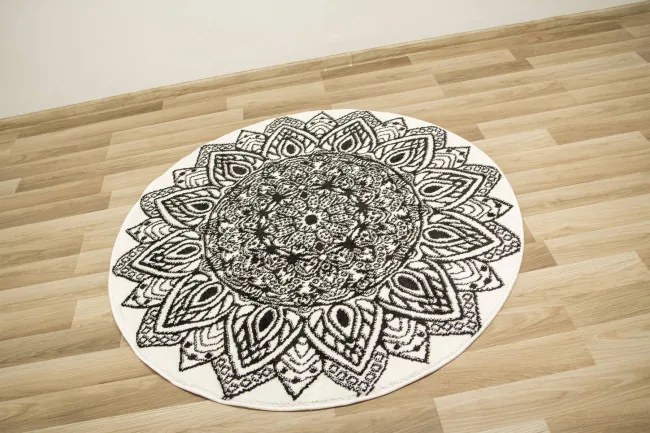 Koberec Lima G754A mandala, biely / čierny kruh