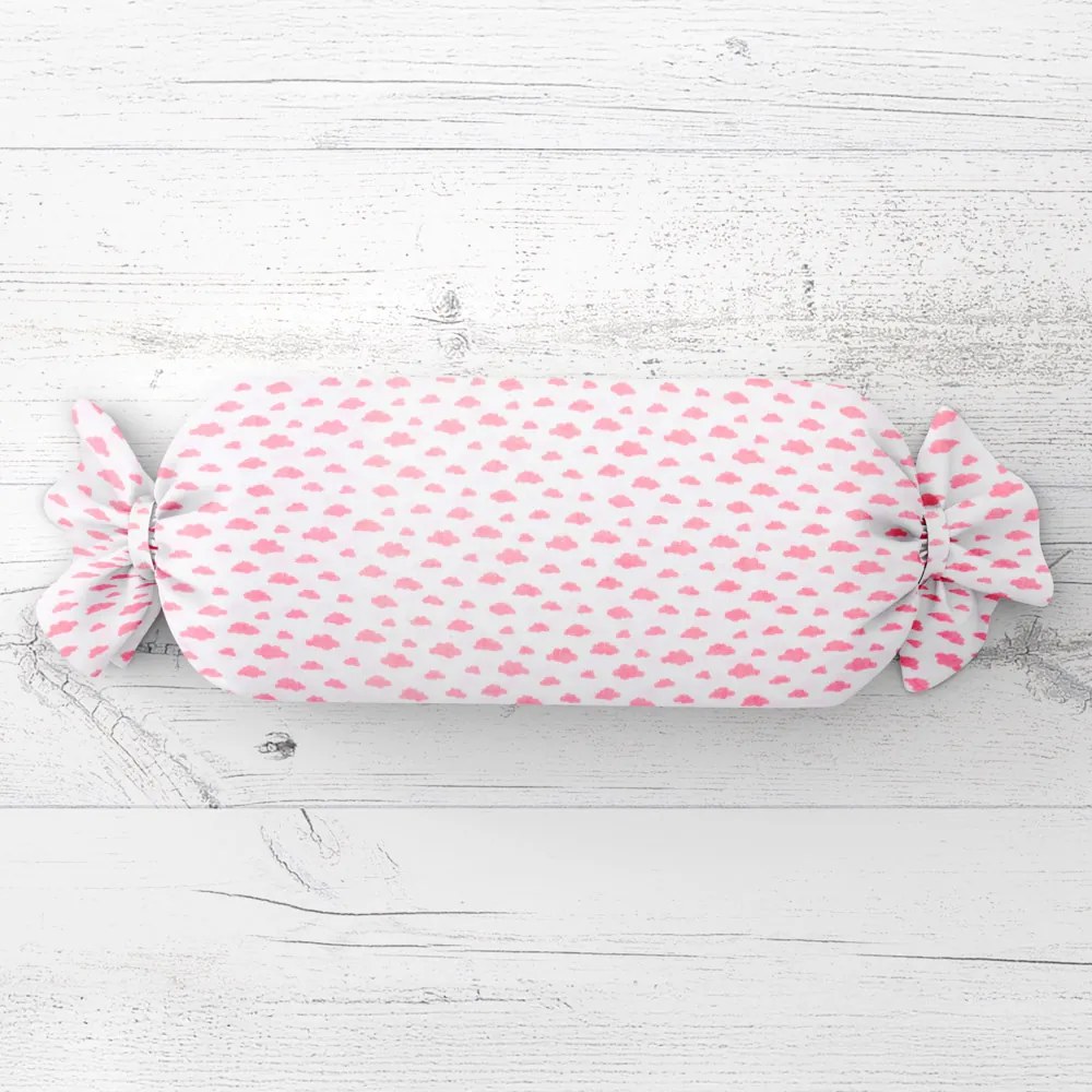 Biante Detský vankúš valec bonbon Sandra SA-128 Koralové obláčiky na bielom 15x40 cm