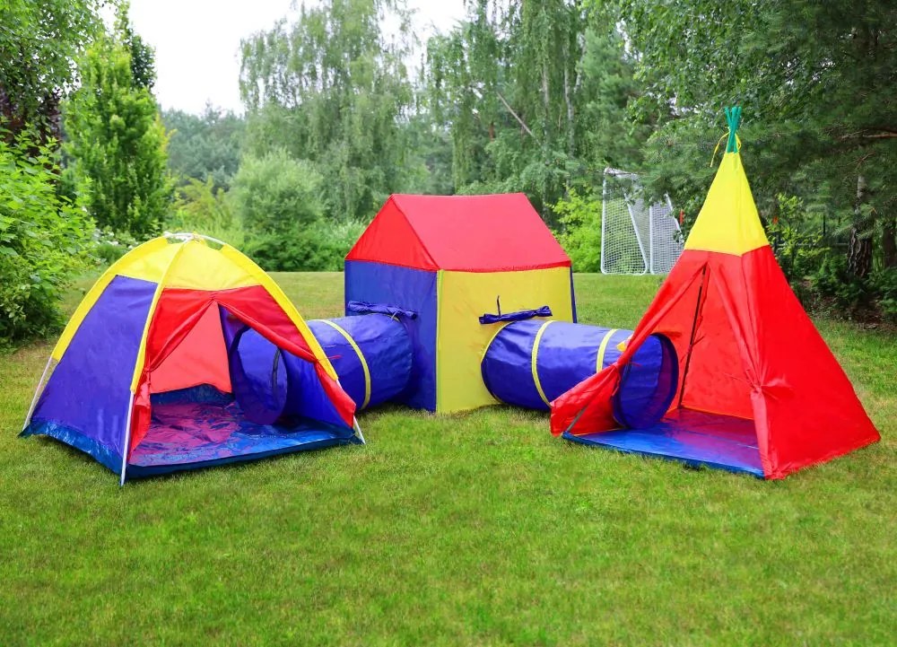 IPLAY Detský set stanov 5v1 – stan tipi, iglu, domček + 2 tunely pre deti