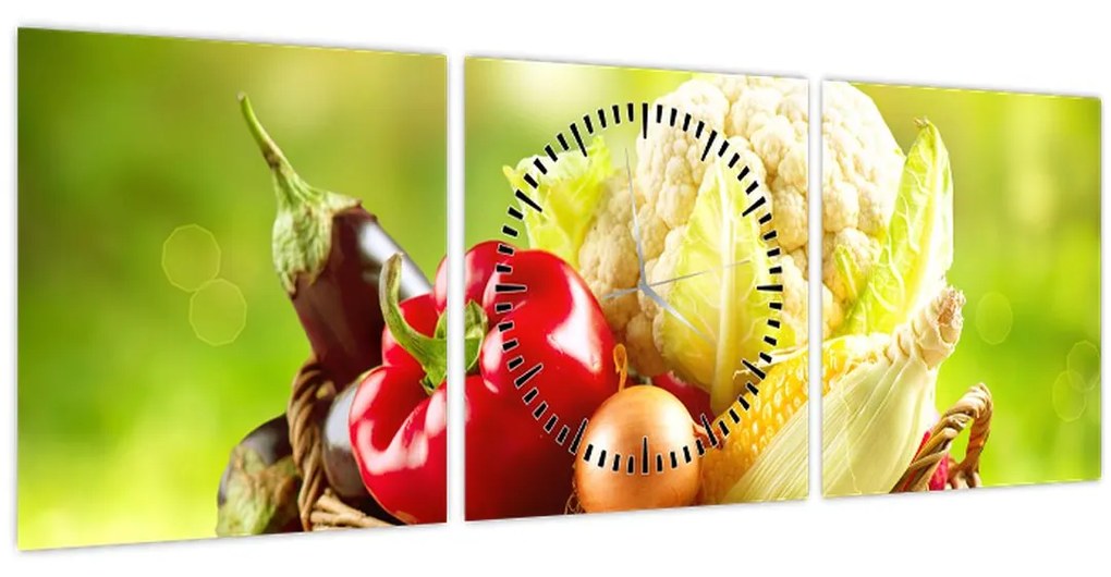 Obraz - Zelenina (s hodinami) (90x30 cm)