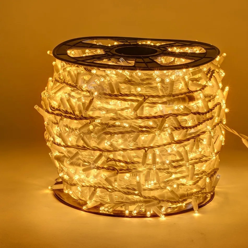 DECOLED LED světelný řetěz 100 m, teple bílá s FLASH, 2000 diod, bílý kabel, IP67