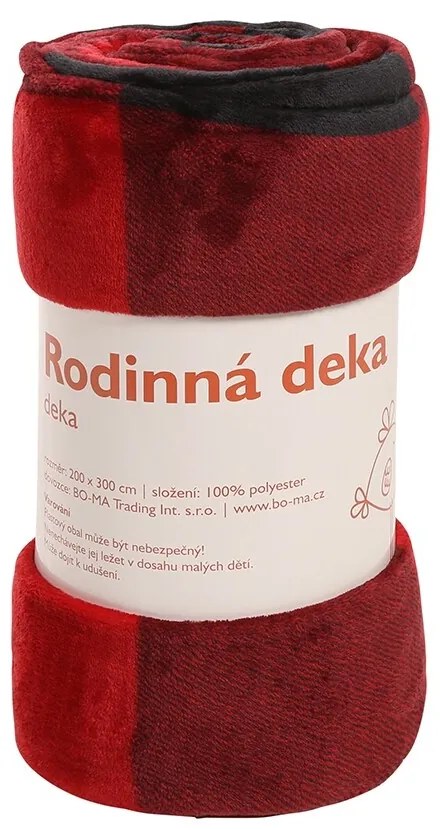Rodinná deka Káro červeno-čierna, 200 x 300 cm