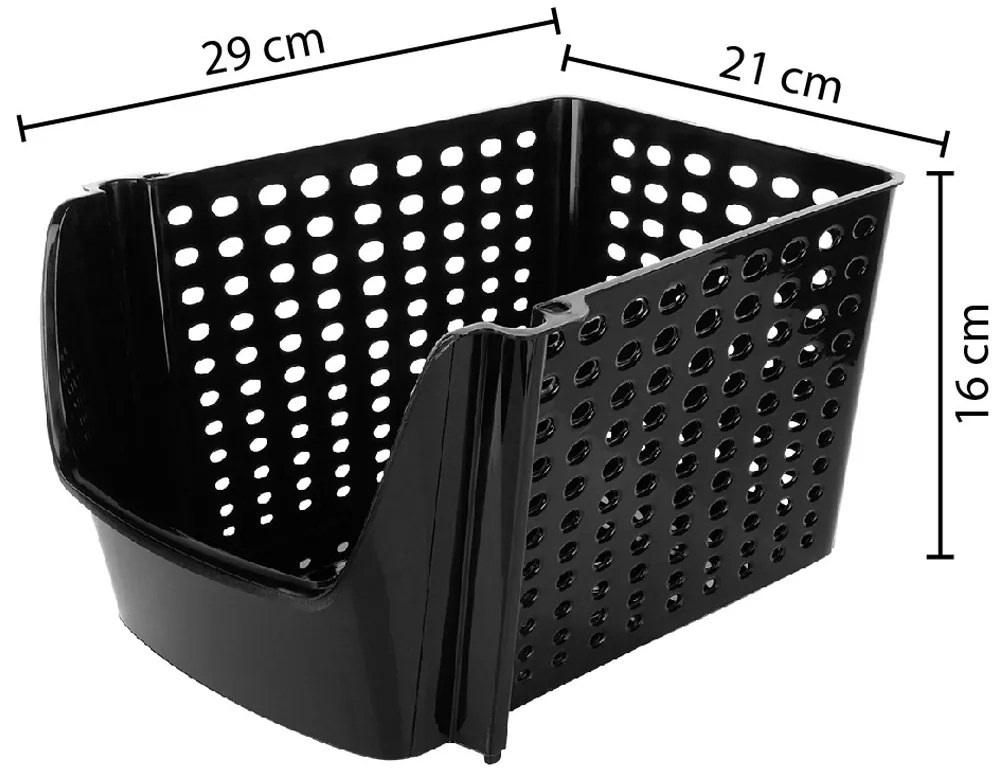 Organizér, úložný box stohovateľný, znížená predná hrana ALISE - čierny 21 x 29 x 16 cm