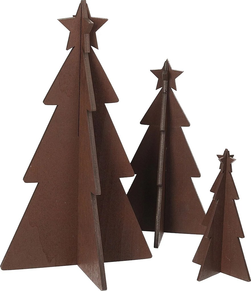 Dekorácia Rustic Trees 3 ks hnedá