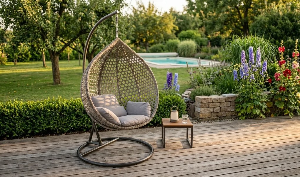 Skladacie závesné hojdacie kreslo Houseland Bliss XL sivé
