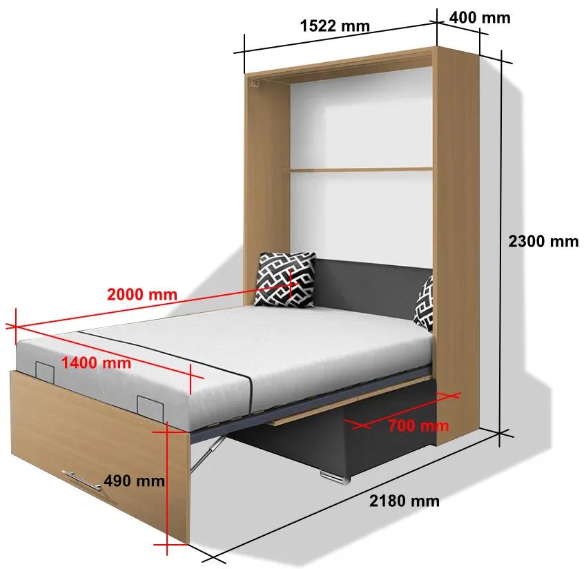 Nabytekmorava Sklápacia posteľ s pohovkou VS 21058P 200x140 farba pohovky: Hnedá, Typ farebného prevedenia: Agát / dvere biele