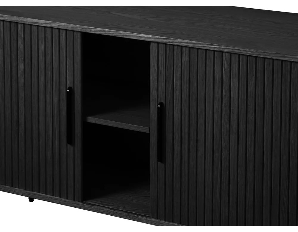 Čierna nízka komoda v dekore duba s posuvnými dverami 76x180 cm Nola – Unique Furniture