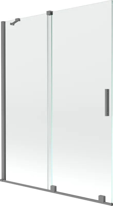 Mexen Velar, 2-krídlová posuvná vaňová zástena 130 x 150 cm, 8mm číre sklo, brúsený grafit, 896-130-000-01-95