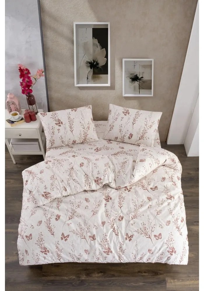 Béžové obliečky na dvojlôžko/predĺžené s plachtou/4-dielne 200x220 cm Floral Butterfly – Mila Home