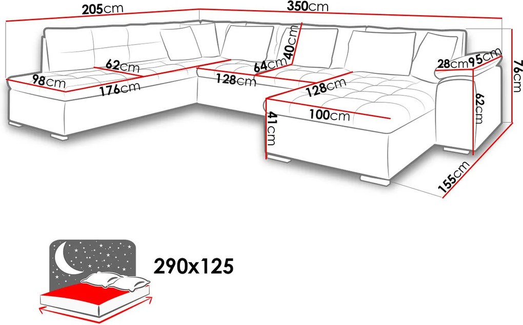Sedačka ve tvaru U Krusty, šedá Roh: Orientace rohu Pravý roh