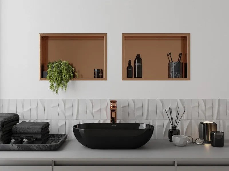 Mexen X-Wall-R, polica na zapustenie s prírubou 45 x 30 cm, medená matná - 19C0453010