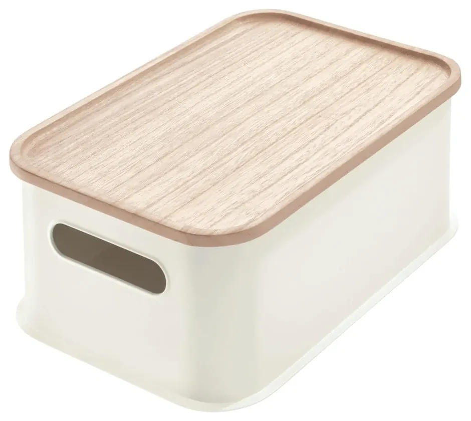 Biely úložný box s vekom z dreva paulownia iDesign Eco Handled, 21,3 x 30,2 cm