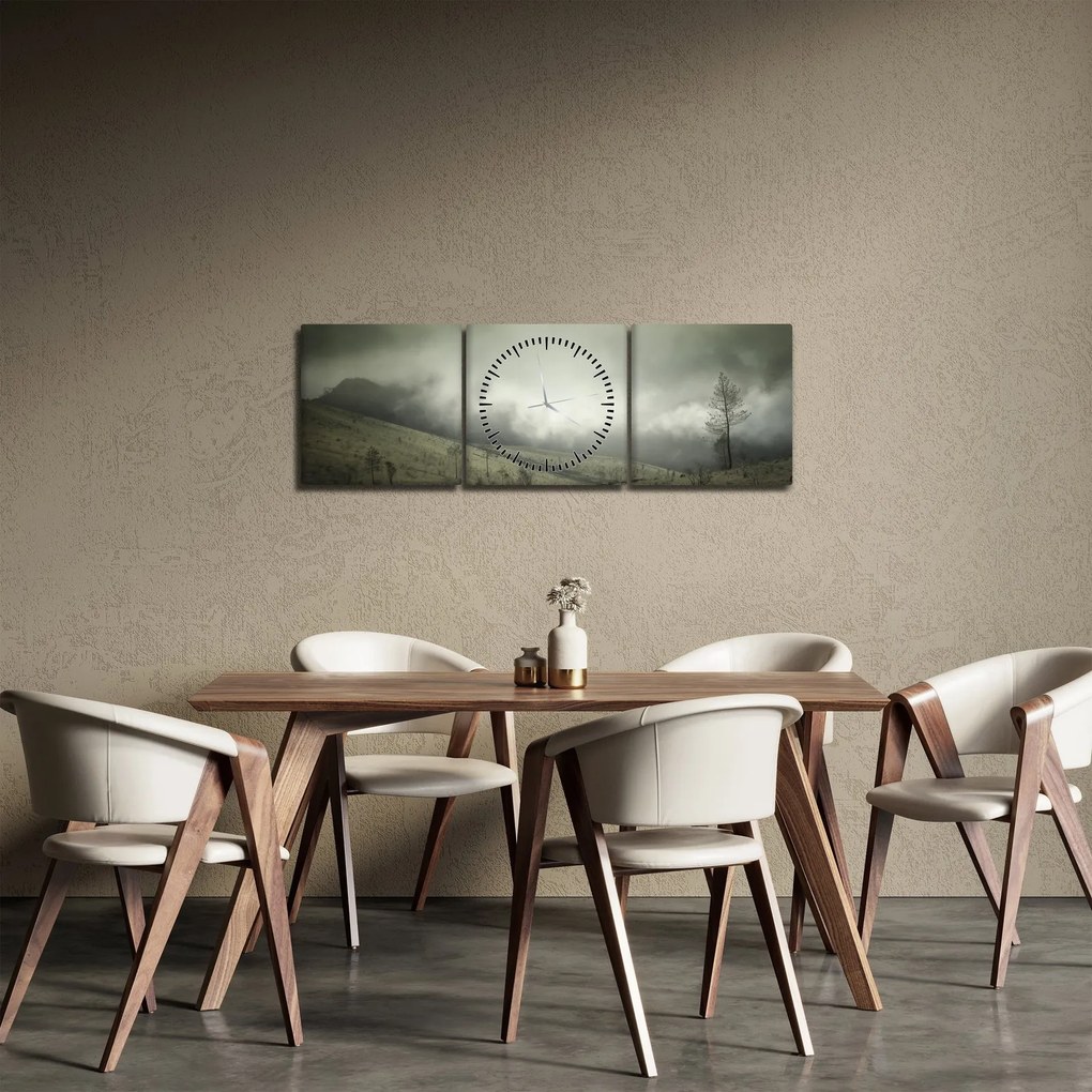 Obraz krajiny pred búrku (s hodinami) (90x30 cm)