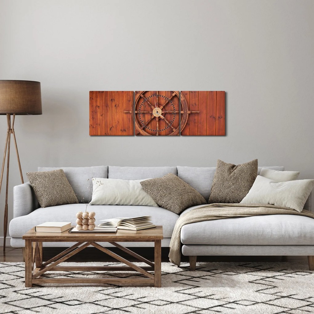 Obraz kormidla (s hodinami) (90x30 cm)