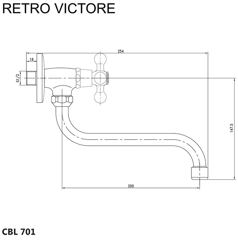 Mereo Mereo, Umývadlový kohútik nástenný, Retro Viktorie, s ramienkom otočným ø 18 mm - 200 mm, chróm, MER-CBL701