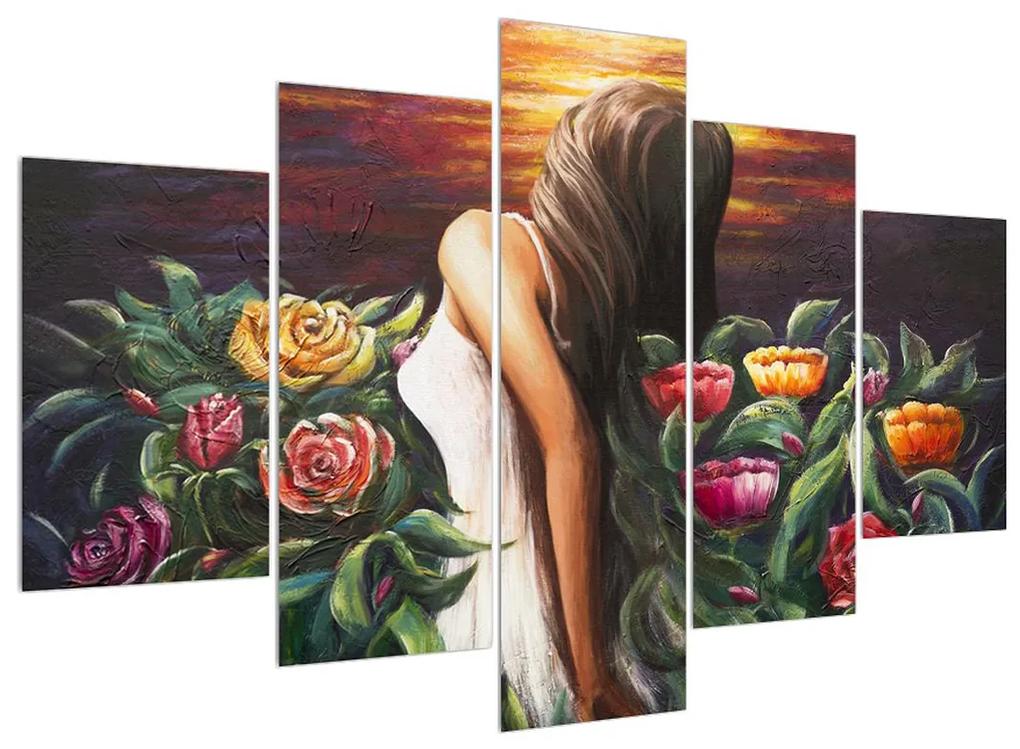 Obraz ženy a kvetín (150x105 cm)
