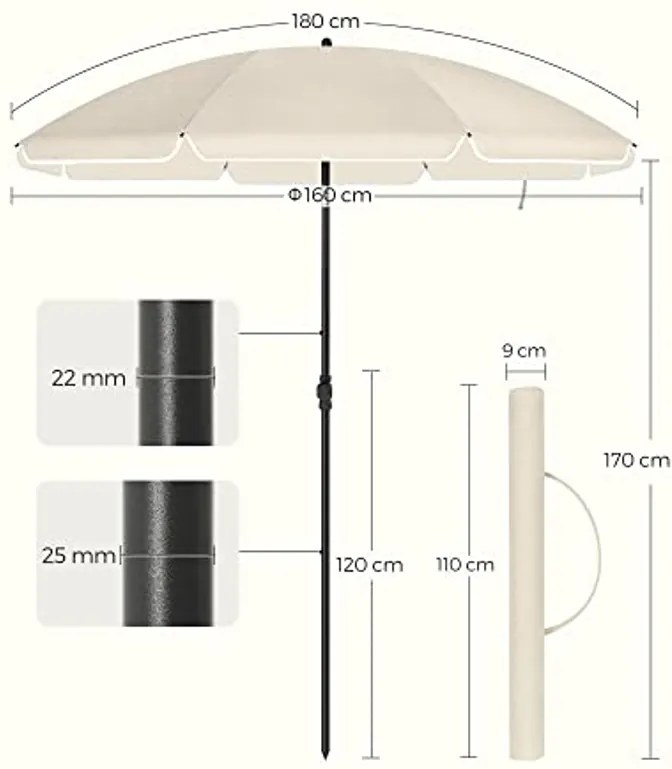 Záhradný naklápací slnečník SOMBRILLA 160 cm, béžový