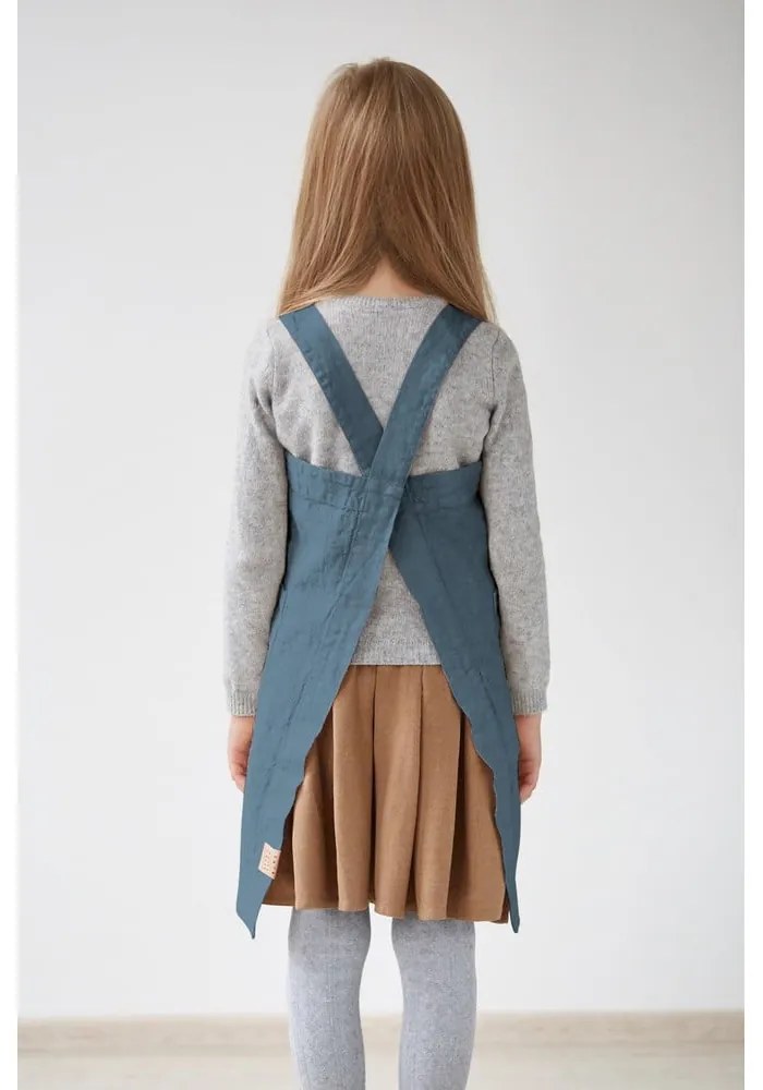 Detská modrá ľanová zástera Linen Tales Pinafore, 72 x 45 cm