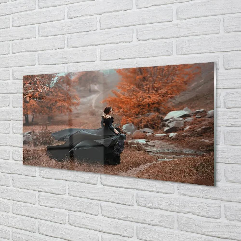 Obraz na skle Ženské jesenné hory 125x50 cm