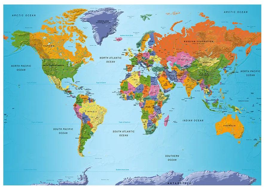 Samolepiaca fototapeta - Mapa sveta: Farebná geografia 196x140