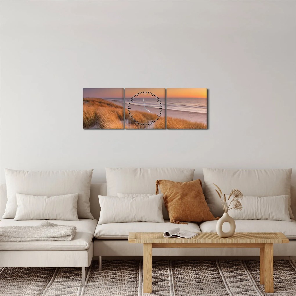 Obraz - Pláž pri západe slnka (s hodinami) (90x30 cm)